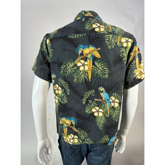 Guy Harvey By Aftco Bluewater Parrot Floral Silk Hawaiian Shirt M - Picture 2 of 16